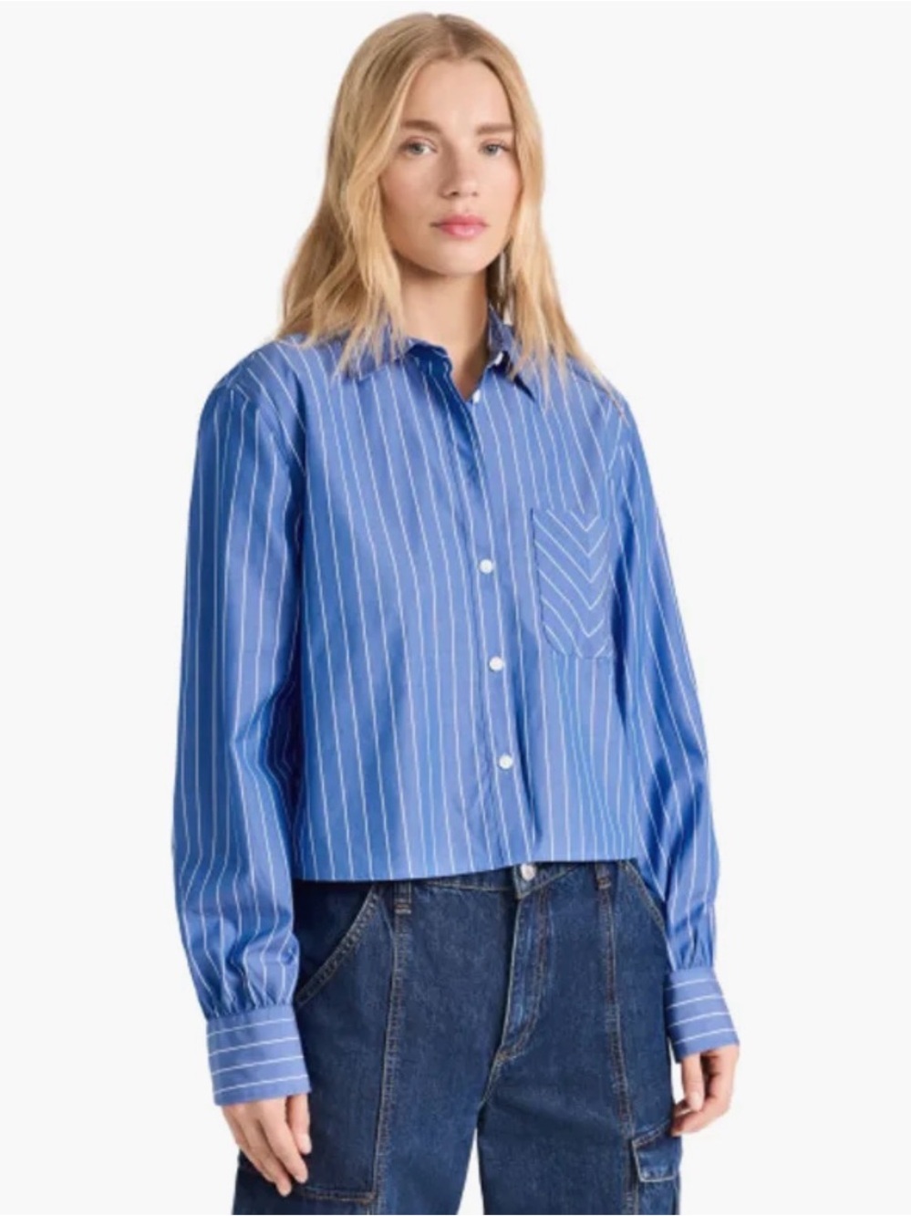 Rag & Bone Blue Stripe Maxine Cropped Shirt